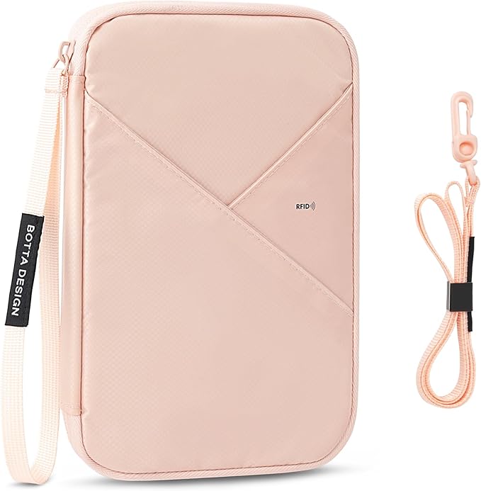 Veki Passport Holder for Travel Women Family, Passport Wallet Bag, RFID Travel Document Organizer, Waterproof Passport Holder for Men, Portable Case for Cards, Cash, Tickets, ID (Pink, L)