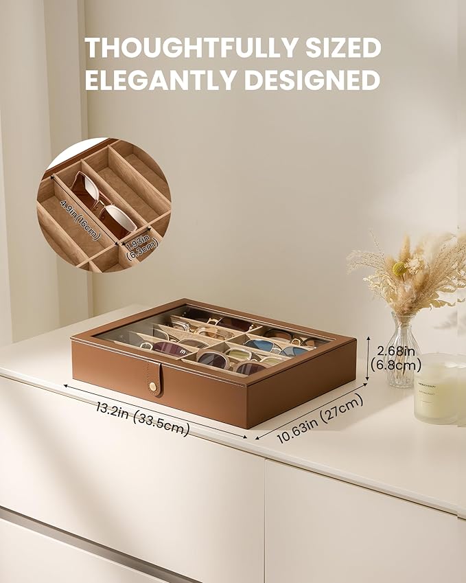 Lolalet 10/20 Slots Sunglasses Organizer Box, Eyeglasses Eyewear Holder Case for Multi Pairs Collection