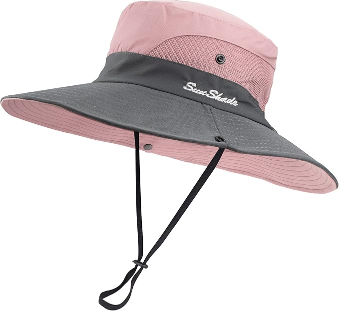 Women's Summer Sun-Hat Ponytail - Outdoor UV-Protection Mesh Wide Brim Foldable Hat with Ponytail Hole