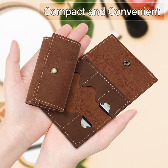 Memory Card Holder, Foldable Gaming SD Card Holder with Metal Snap Button and 6 Card Slots, Portable Retro Leather Guitar Pick Case for Travel or Daily Storage (Brown)