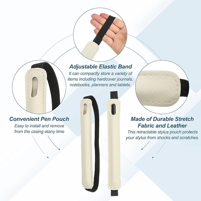 PATIKIL Stylus Holder for Tablet, Universal Pen Sleeve Retractable Stylus Pen Holder Elastic Pencil Pocket Case Protective Pouch for Tablet Case Notebook, Beige