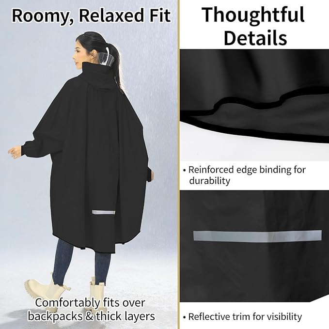 Ultra-Wide Rain Poncho for Adults, Waterproof EVA Cape with Sleeves, Reusable Lightweight