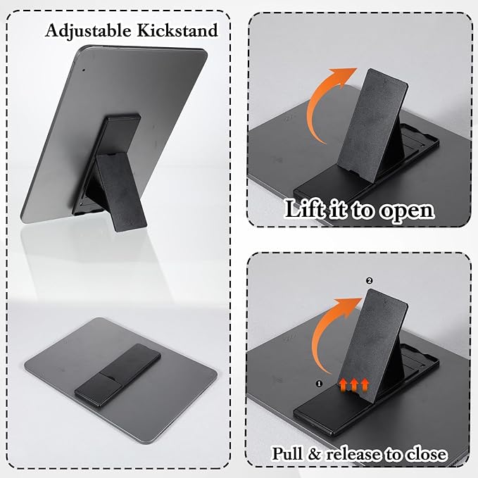 Ptwola Universal Tablet Holder Black Tablet Stand Foldable Multi Angle Tablets Grip Stand Adhesive Tablets Kickstand Attachment Desk Accessories for More Reader PC Laptop