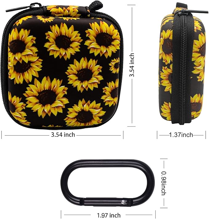 Earbud Case,Headphone Organizer Earbud Storage Bag, Hard EVA Shockproof Cover Carrying Case with Carabiner Clip Compatible with AirPods 4 AirPods Pro 2nd /3/2/1 Bose Galaxy (Sunflower)