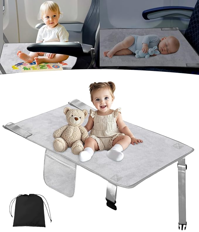Toddler Airplane Bed, Airplane Seat Extender Travel Bed for Kids, Baby Travel Essentials for Flying, Portable Plane Footrest for Kids, Toddler Must Haves for Flights Grey