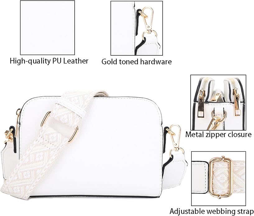 EVVE Crossbody Bags for Women Trendy Triple Zip Small Crossbody Camera Bag Purse with Wide Guitar Strap