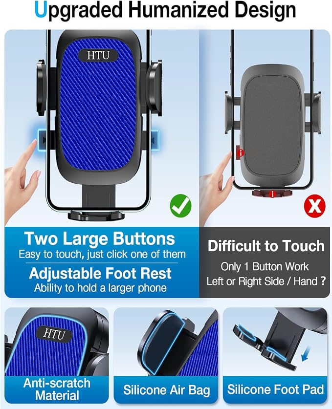 HTU 【98+LBS Strongest Suction & Military-Grade Ultimate Car Phone Mount【Patent & Safety Certs】 Cell Phone Holder Truck Stand for Dashboard Windshield Vent for iPhone 17 Pro Max 16 Samsung,Light Blue