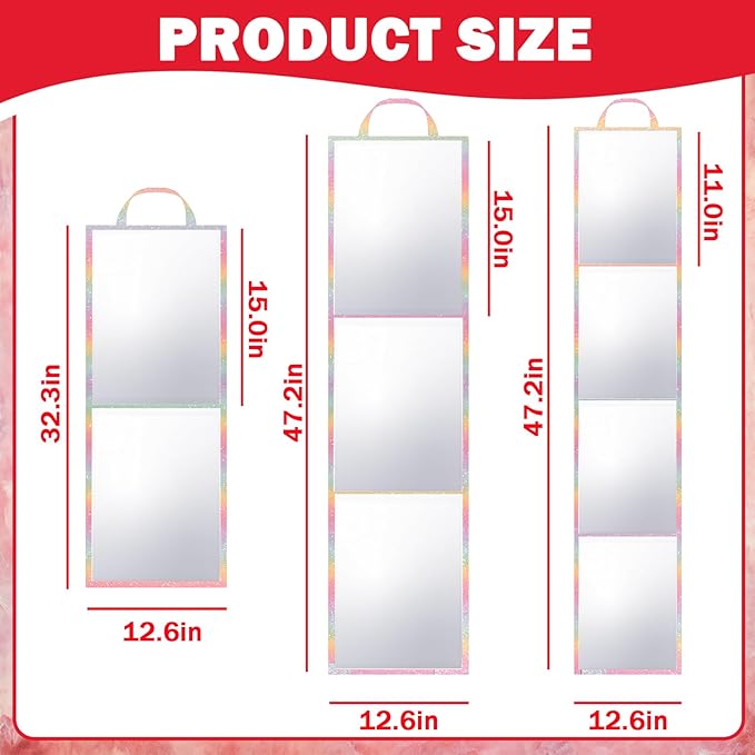 Foldable Full Length Mirror, 2 in 1 Hangable & Tabletop Acrylic Mirror, Portable Travel Mirror with Handle for Dance Bedroom Wardrobe Stage Makeup Checks Camping Outdoor Use (32.2" x 12.5", Bi-Fold)