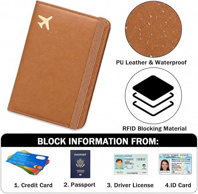 ZOPPEN RFID Blocking Passport Holder for Travel – PU Leather Waterproof Lightweight Passport Cover Wallet for Women Men, Travel Organizer with Card Slots for Airline Tickets & Passport Book, Brown