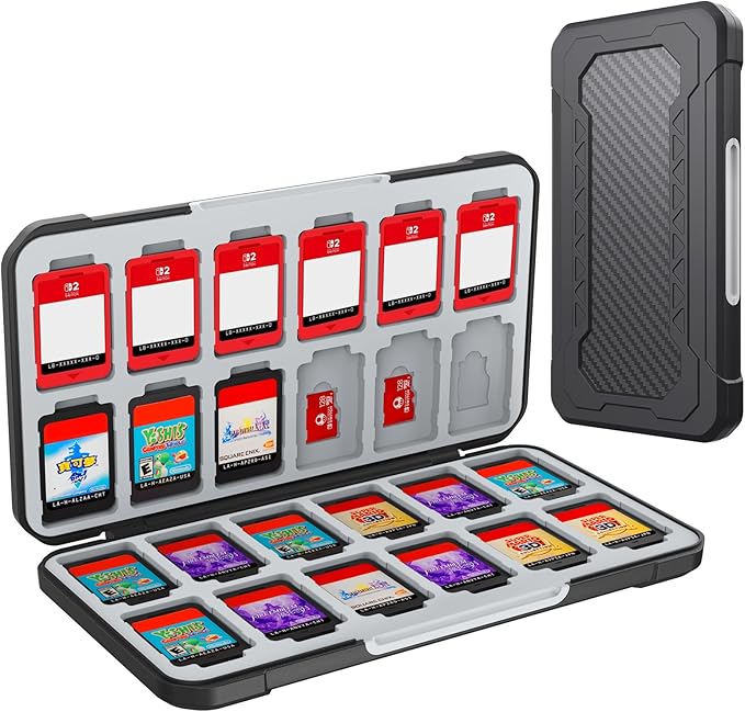 HEIYING Switch Game Case for Nintendo Switch 2 2025 /Lite/OLED, Black Memory Games Holder Case with 24 Game Card Slots and 24 Micro SD Cards Slots