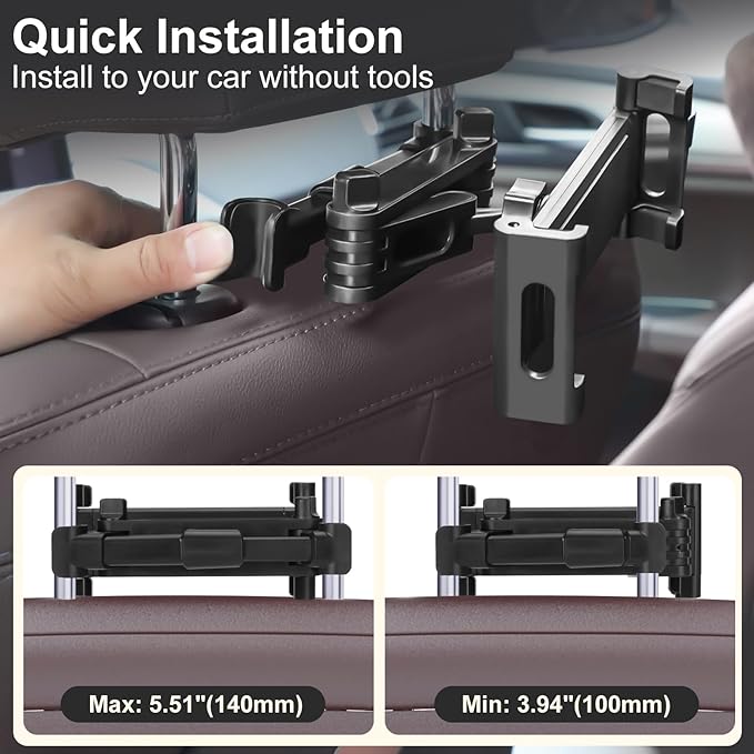 Tablet Holder for Car, 3 in 1 Extension Arm Adjustable Car Headrest Tablet Holder Road Trip Essentials Back Seat Tablets Cars Mount Compatible with iPad Pro, Air, Mini, 4.7-11" Devices