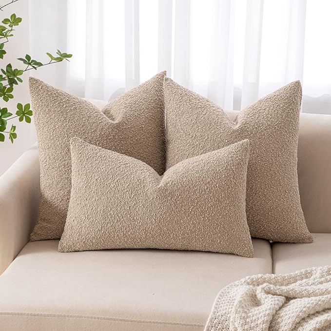 MIULEE Textured Boucle Throw Pillow Cover Khaki Accent Solid Eruo Sham Pillow Case Decorative Soft Pack of 1 Couch Cushion Chair Sofa Bedroom Livingroom Home Decor,24x24 Inch
