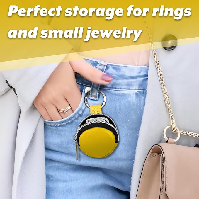 Homakover Portable Ring Organizer Case with Keychain, Traveling Rings Holder Storage Bag, Anti-Lost Keychain Container for Smart Ring, Jewelry (1, Yellow)