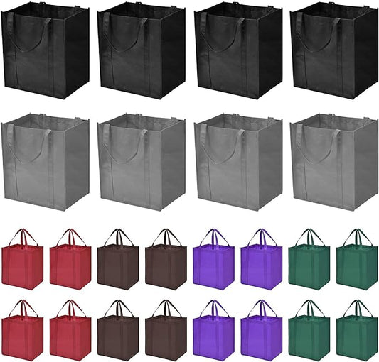 JERIA 24-Pack Reusable Grocery Bags，Large Washable Foldable Shopping Bags，Heavy Duty Tote Bags with Reinforced Handles