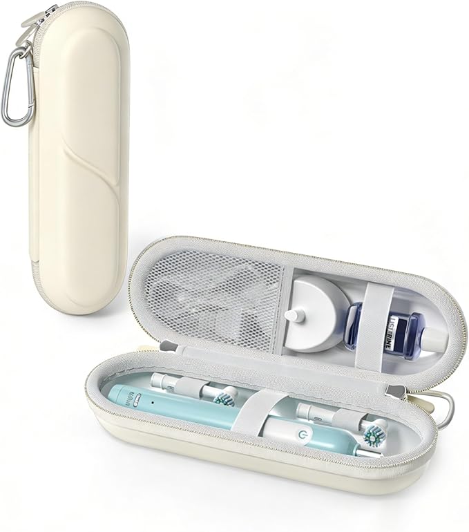 ProCase Toothbrush Travel Case for Oral-B/Oral-B Pro 1000 1500 5000 7000 7500 6000 9600/Philips Sonicare 4100 5100 1100 6100 5300 Oral-B iO Electric Toothbrush Portable Hard Container -Beige