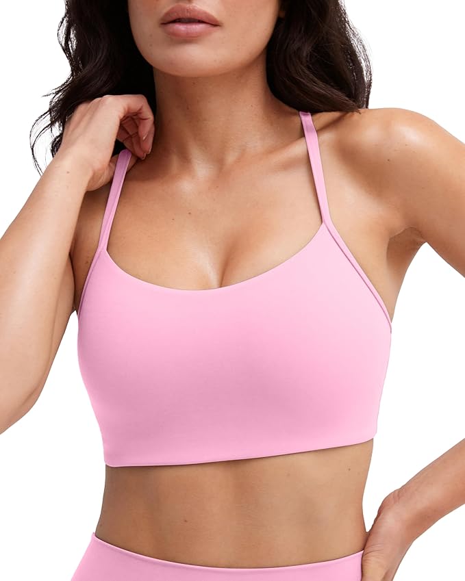 PAVOI ACTIVE Yoga Racerback Bras for Women - Buttery Soft Low Support Scoop Neck Y-Back Thin Strap Sports Bra - FlexFlow