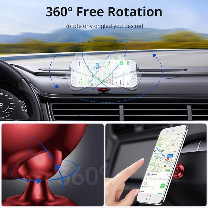 SYNCWIRE Magnetic Car Phone Holder for Dashboard, 360° Adjustable Strong Magnets Cell Phone Car Mount Compatible with iPhone, Samsung, Android - Red