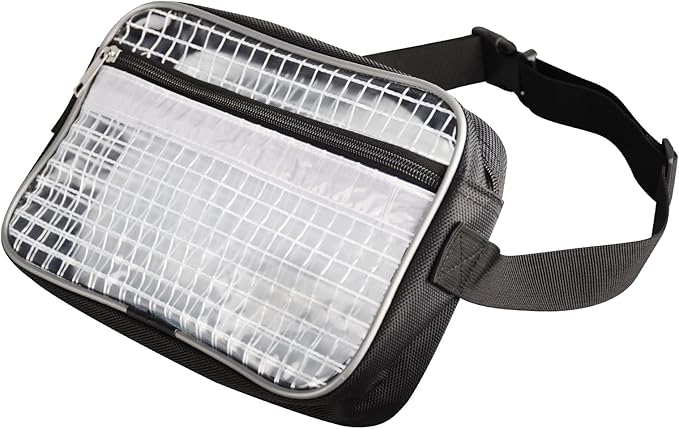 9.8 Inch Fanny Pack Tool Bag -Transparent & Anti-static Cleanroom Waist Pack Belt Bag for Work and Travel（fabric shoulder straps）