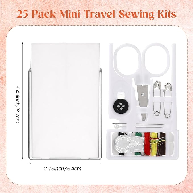 Knitgrip 25 Boxes Mini Travel Sewing Kit Quick Fix Sewing Kits Bulk Basic Portable Pre Threaded Needle Emergency Repair Tool for Adults DIY Handcraft Wedding Gifts Beginner Traveler Home Hotel (White)