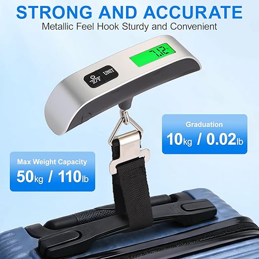 Luggage Scale, 110lb Portable Luggage Weight Scale for Travel with Backlit LCD, 4-Unit Switching, Non-Slip, Luggage Scale for Luggage, Backpacks, Packages