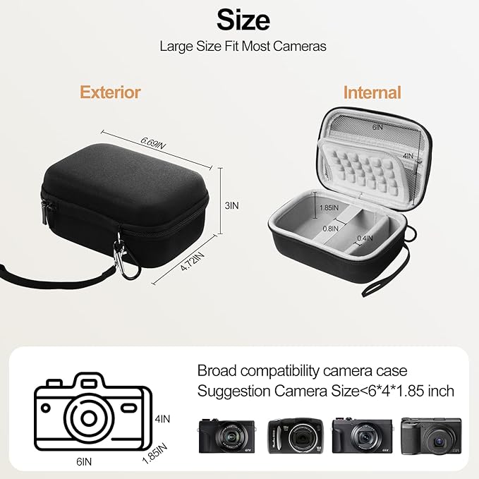 EMART Digital Camera Case, Protective Small Camera Bag for Kodak Pixpro Fz55，Cannon G7 X Mark III(Fits Cameras <6"x4"x1.85") - Lightweight & Durable Camera Case for CAMKORY/Lecran/VJIANGER(Case Only)