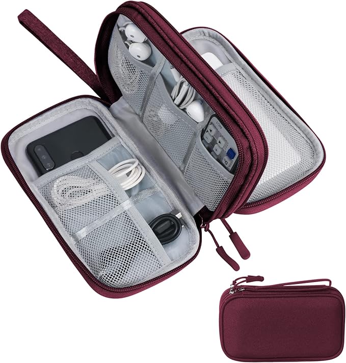 Skycase Electronic Organizer Travel Case - Waterproof Travel Cord Pouches for Organization, Cable Organizer, All-in-One Double Layers Storage Bag for Accessories, Charger, Cable, Red - Medium