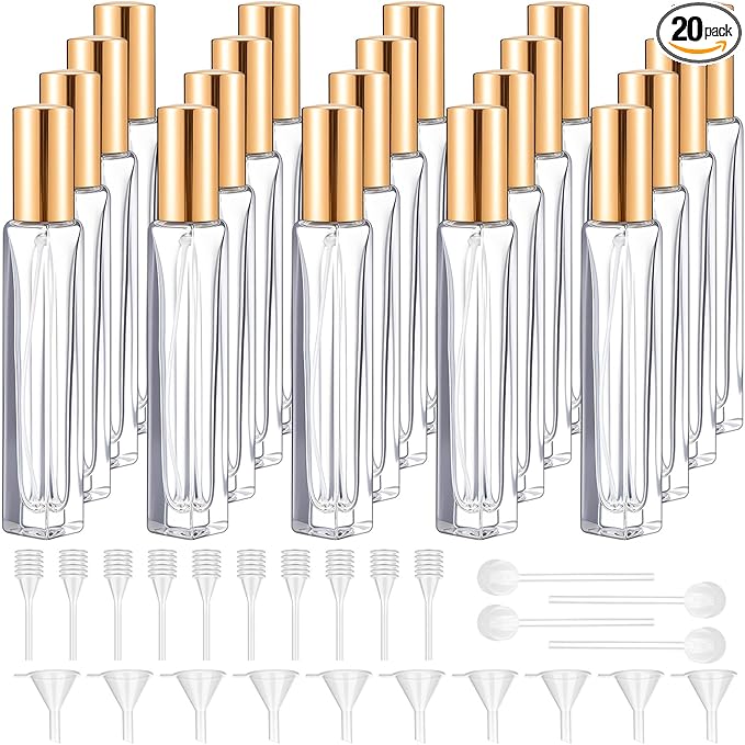 Domensi 20 Pcs 10/15/20/30 ml Perfume Travel Refillable Glass Bottles Spray Bottle Perfume Atomizer for Cologne Dispenser Leak-proof Fragrance Bottles Atomizer Pump Kit (10 ml,Gold)