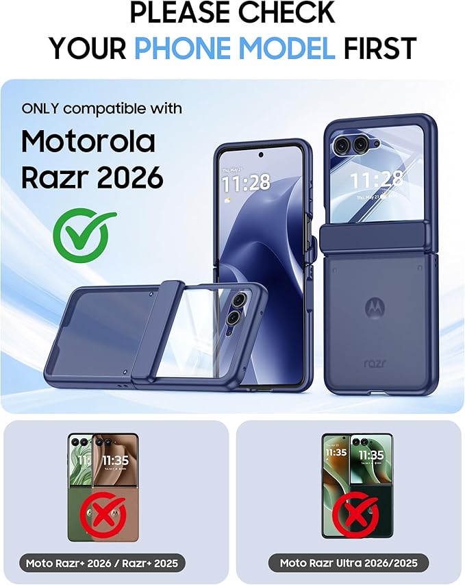 for Motorola Razr 2026 Case with Hinge Protection, Screen Protector, Ultra-Thin Skin Feel Translucent Frosted, Shockproof Cover for Moto Razr 2026-Blue