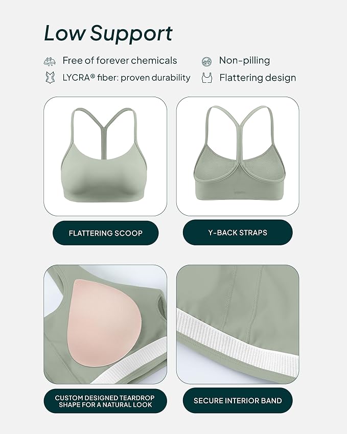 PAVOI ACTIVE Yoga Racerback Bras for Women - Buttery Soft Low Support Scoop Neck Y-Back Thin Strap Sports Bra - FlexFlow