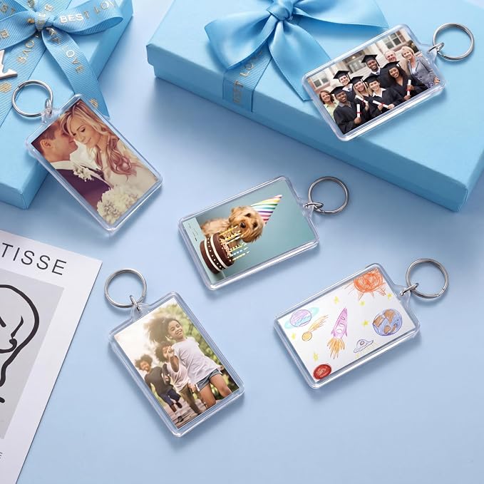 Yaomiao Acrylic Photo Frame Keychain Holder Photo Picture Insert Blank Keyring for DIY Craft