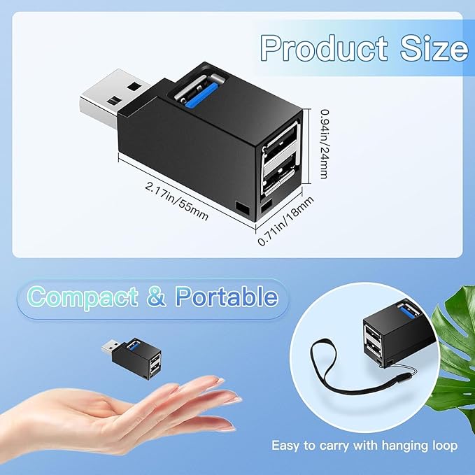 USB Hub,USB 3.0 3 Port,High Speed Car USB Splitter,Plug and Play for MacBook, Mac Pro/Mini, iMac, Surface Pro, XPS, Notebook PC, USB Flash Drives, Mobile HDD, USB Radiator, Scanner, Mobile