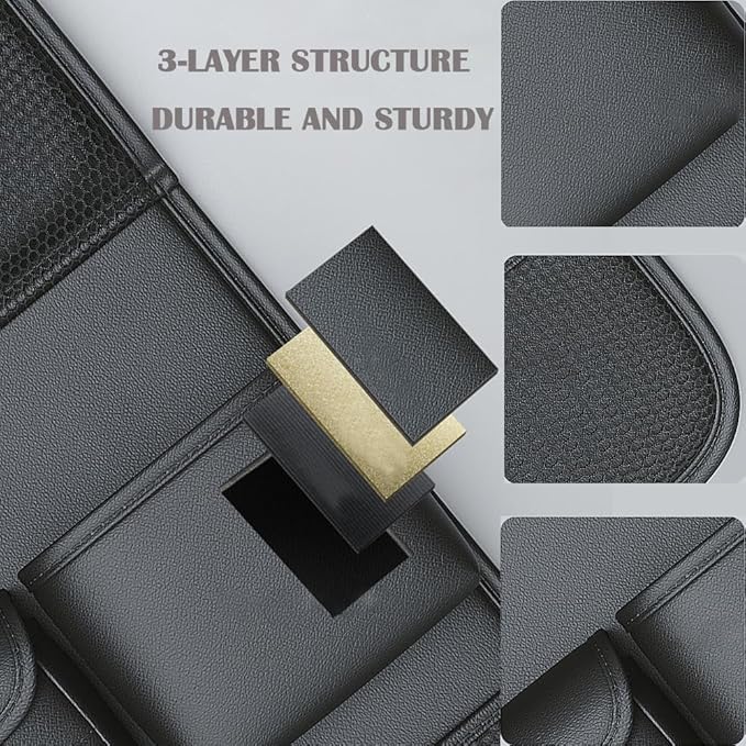 2 Pack Leather Car Backseat Organizer with Foldable Table Tray, Universal Car Seat Back Protector Kick Mat with Touchscreen Tablet Holder, Storage Pockets, Cup Holders & Tissue Holder, Black