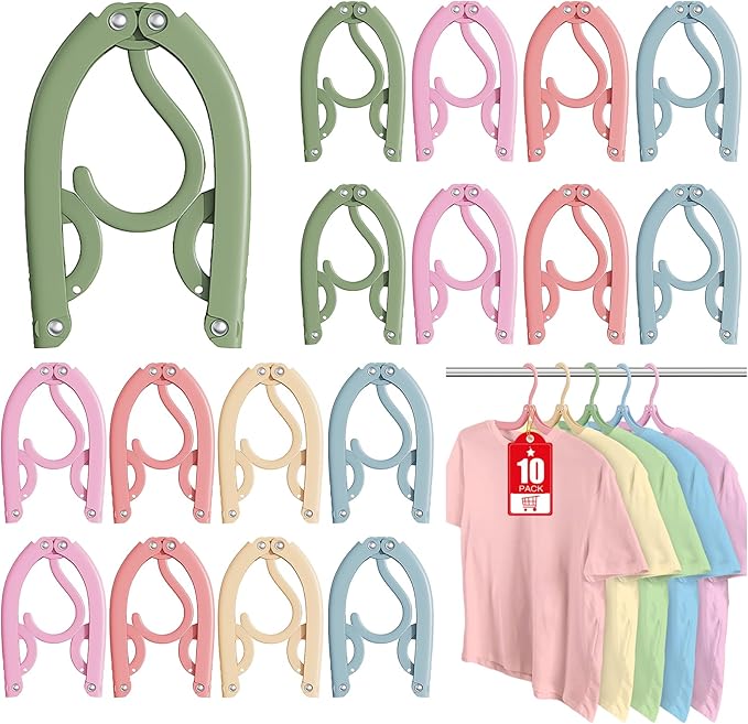 10 Pcs Travel Hangers Portable Foldable Travel Hanger Organizer, Plastic Cruise Ship Accessories Essentials 2026 Clothes Hanging Rack Folding Hangers for Travel Camping Fly RV Europe Suitcase, Multi