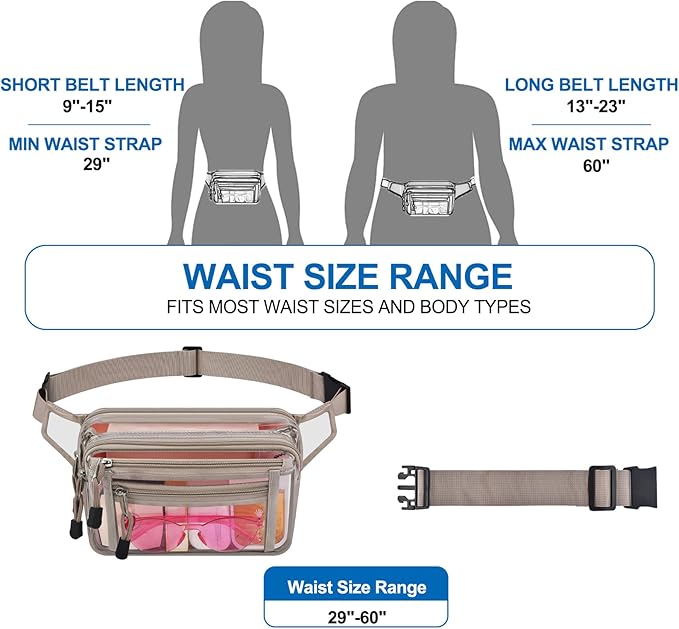 Clear Bag Stadium Approved Clear Fanny Pack for Women for Work,Multi-purpose Waist Bag for Travel & Sporting Event