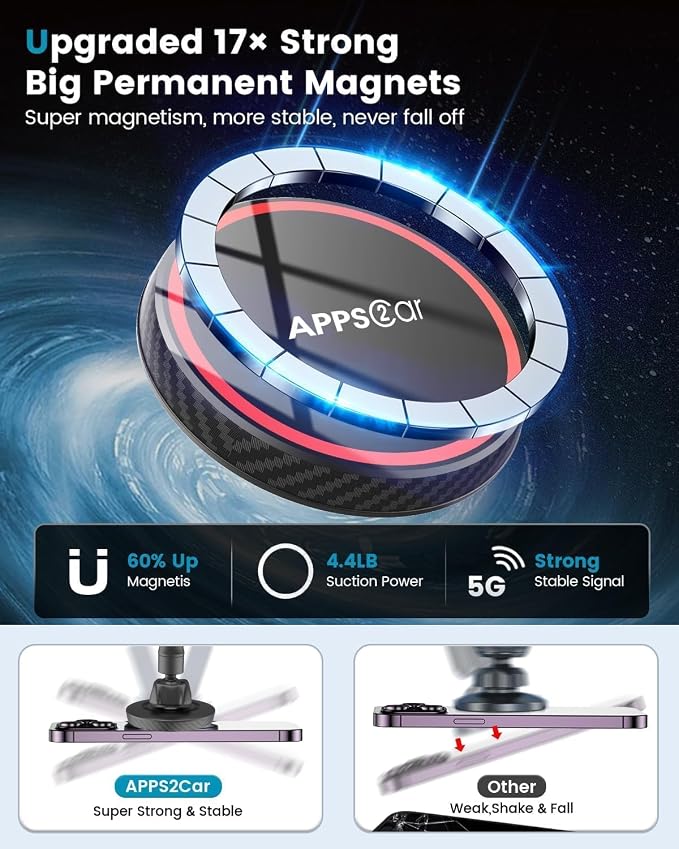 APPS2Car for MagSafe Car Mount for Dad, Magnetic Phone Holder for Car Upgraded 14-Inch Long Arm Suction Cup, Windshield Phone Mount fits iPhone 17 Pro Max Plus 16 15 14 13 12 Mini