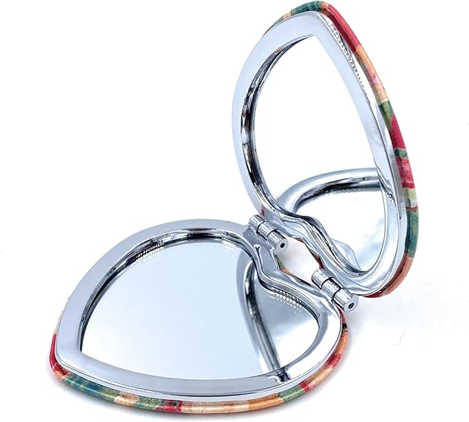 Compact Mirror Heart Shape Pocket Mirror Floral Purse Mirror Small Travel Mirror Abstractive Art Print Meaningful Gift for Women