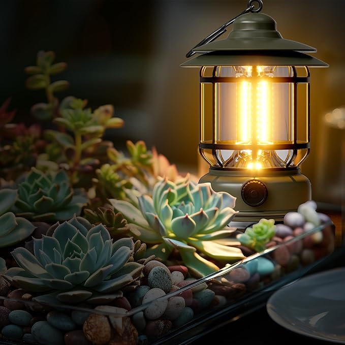 Camping Lanterns Battery Powered, 3 Pack Green LED Rechargeable Lantern with Stepless Dimming, Vintage Portable Camping Lights for Emergency, Fishing, Camping, Hiking, Outage, IPX4 Waterproof