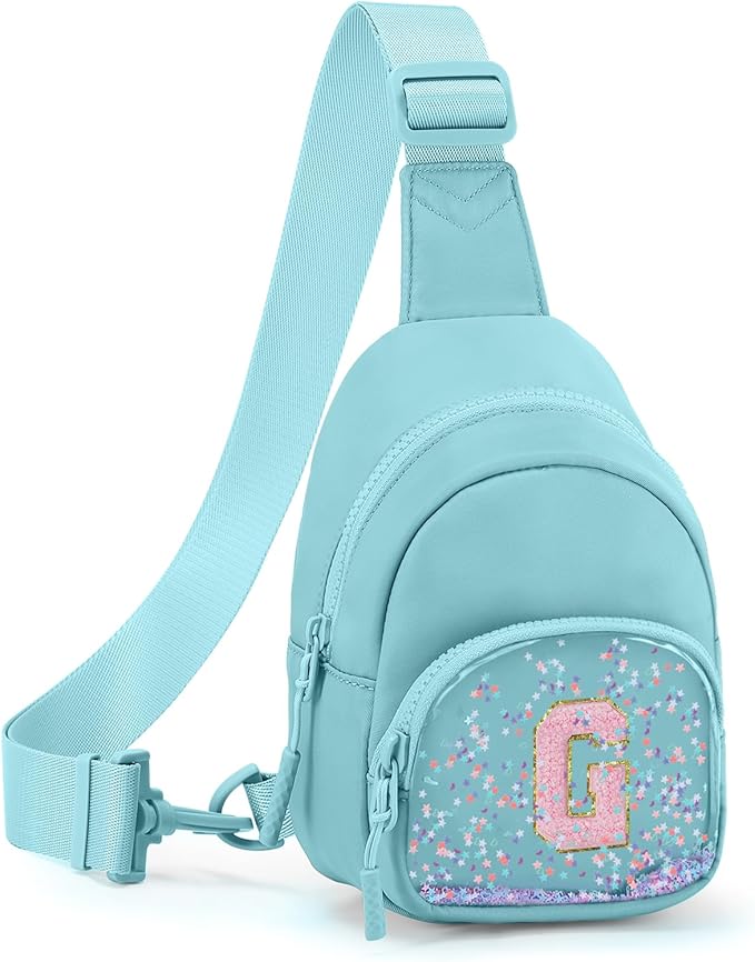Viverte Birthday Gifts for Girls Small Clear Initial Sling Bag Crossbody Bag Purse Fanny Packs Personalized Monogrammed Gifts for Girls (Icing Blue-G)