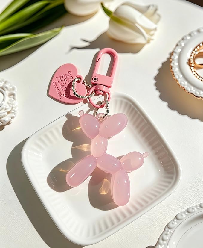 LAEKOU Jelly Balloon Dog Design Keychain for Women, Cute Girls Key Chain, Bag Charms Accessories for Car Purse Backpack