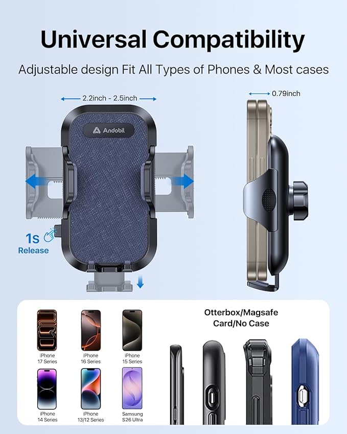 andobil Military-Grade Cup Holder Phone Holder, [Ultra Sturdy & 360° Adjustable] Gooseneck Cup Phone Holders for Your Car Truck, Super Durable Car Phone Mount for iPhone 17 16 15 14 Pro Max/Samsung