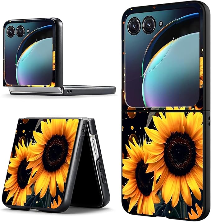 for Motorola Razr Plus 2025 Case,for Razor Plus 2025 Phone Case Cute Slim Hard PC Ultra-Thin Anti-Scratches Shockproof Protective Cover,Glitter Sunflower