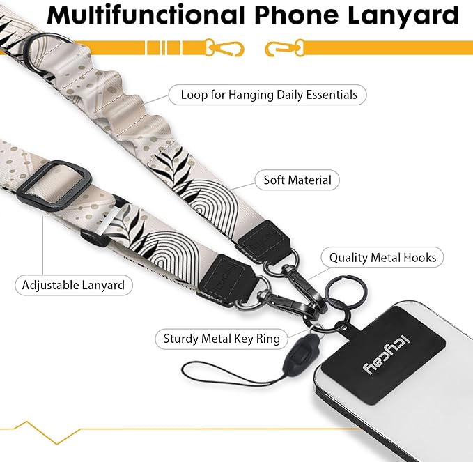 Icycay Phone Lanyard Crossbody, Abstract Leaf Cell Phone Strap for Around The Neck Adjustable, Anti Theft Cute Lanyard for ID Holder Keys Accessories Travel Essential