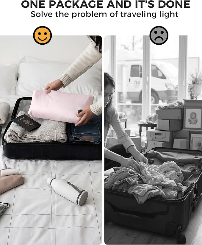 Travel Compression Laundry Bag, Pump-Free Vacuum Space Saver Bag for Dirty Clothes, Reusable Waterproof Wet Dry Bag, Travel Laundry Bag for Luggage, Packing, Suitcase (1 Pcs)（Pink, L)