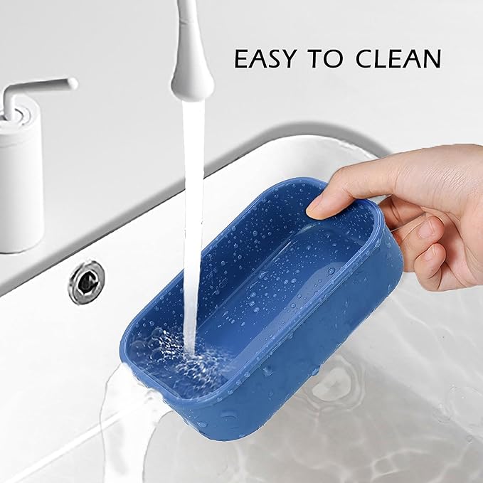 AIDIMMING Large Silicone Travel Soap Case,Clear Lid Leak-Proof Shampoo Bar Holder for Kitsch Shampoo & Conditioner Bar Set, Drain Tray Soap Container for Large Soap Bars, Gym Camping Bathroom, Blue