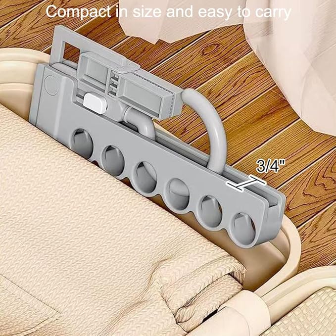 Folding Clothes Hanger Drying Rack,Travel Essentials for Laundry,Portable and Collapsible with Hook,Essentials for Cruise,Vacation,Camping,RV,Road Trip,Hotel,Business Travel, Student Apartment (Grey)