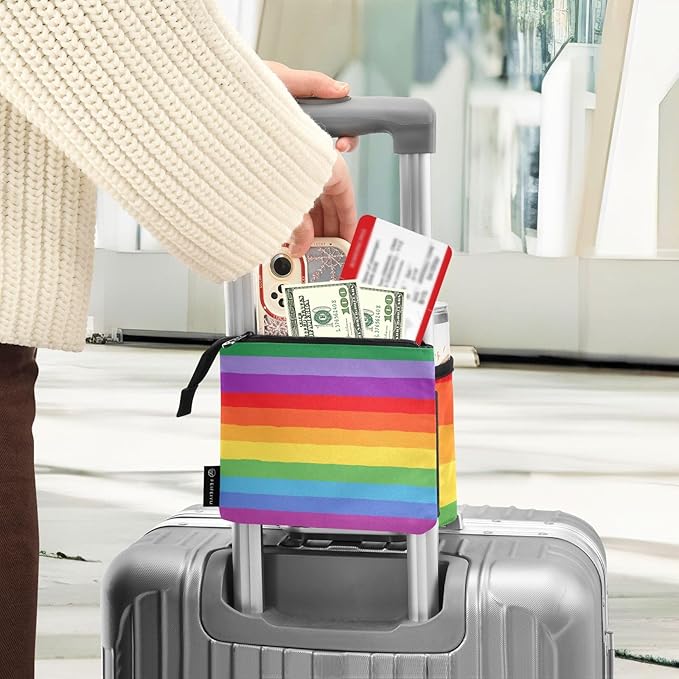 Luggage Cup Holder for Suitcases Free Hands Suitcase Cup Holder Travel Luggage Drink Holder Portable Luggage Cup Caddy Bag Carrier with Handle Vibrant Colorful Stripes