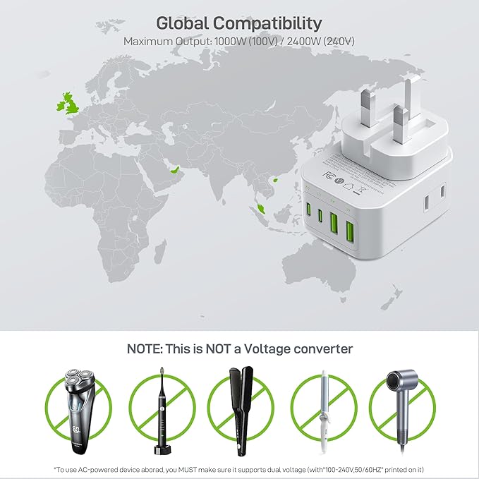 EPICKA Hybrid European Travel Plug Adapter, Foldable & Detachable Type C (EU) VisaPlug (Type G for UK)