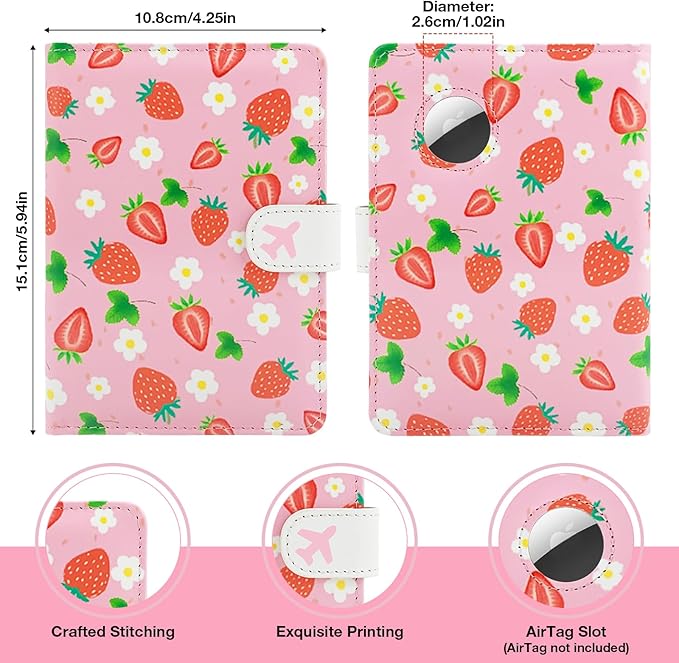 Passport Holder with Airtag Slot, RFID Blocking Leather Cover Wallet for Travel Essentials, Cute Passport Book with Magnetic Buckle, Travel Accessories for Women