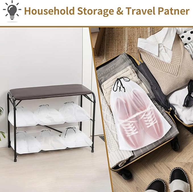50 Pack Shoe Bags for Travel, 15.7" x 11.8" Translucent Travel Shoe Bags for Packing, Large Waterproof Portable Drawstring Travel Shoe Storage Bag Travel Essentials Women for and Men
