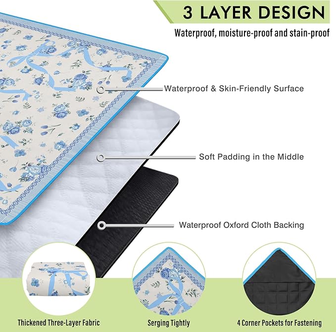 Floral Picnic Blankets Waterproof Foldable, 60″X80″ Packable Picnic Mat Cute Bow Outdoor Blanket for Grass,Large Beach Blanket Sandproof Picnic Accessories for Camping Music Festival Party Park Travel